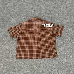 Mertra letter-printed checked shirt – loose-fitting casual short-sleeved shirt