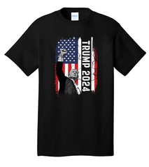 Trump 2024 Shooting Tattered Flag Black Tee T-Shirt MAGA Election Republican