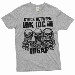 Men’s Funny T-shirt Skeleton Shirt Humorous Gift Idk Idc and Idgaf Shirt
