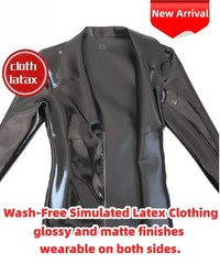PU Double Side Top PVC Glossy Shiny Men Deep V Neck Long Sleeve T-shirt Elastic
