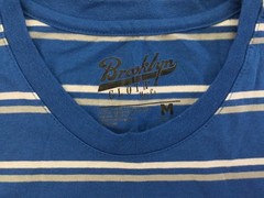 Men’s New T-Shirt Brooklyn Cloth M Blue Stripe Cotton Blend Crew Scoop Hem NWTs