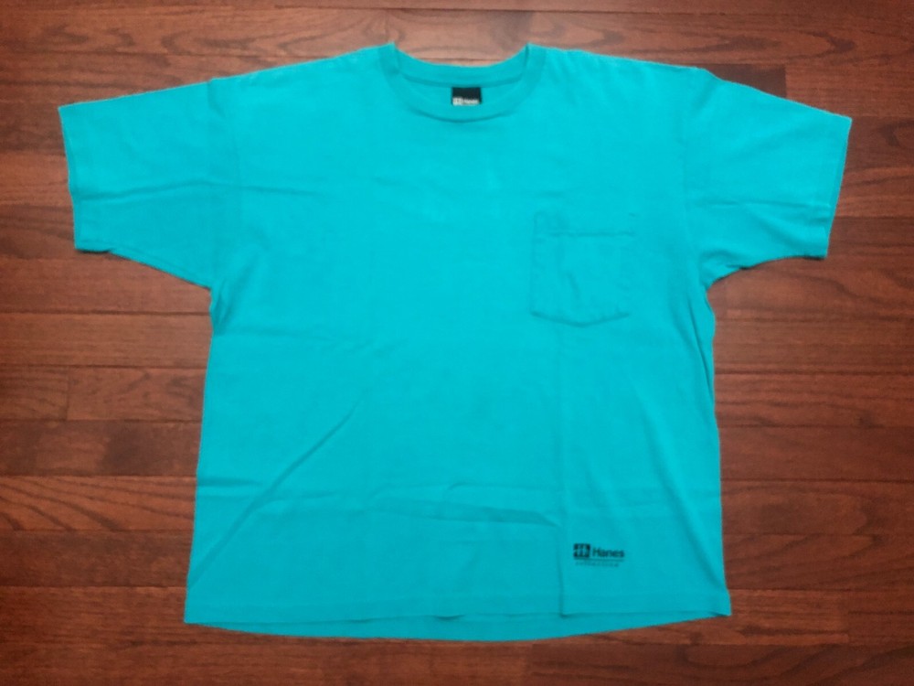 VINTAGE 90’s HANES COLLECTION POCKET T SHIRT MENS MEDIUM BLUE 1990’s e
