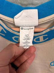 Champion T-Shirt Embroidered Logo Ribbed Collar Crew Neck Size M