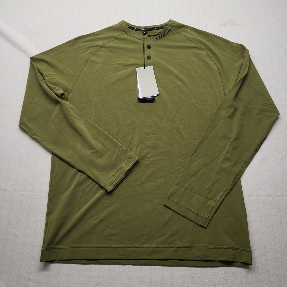 Public Rec Mens Henley Shirt Go To Large Slim Green Performance Academia Preppy