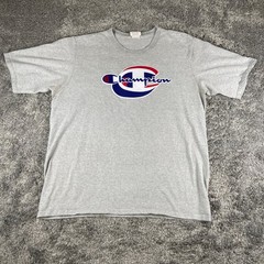 Champion Shirt Mens 2XL Grey Graphic Big Logo Short Sleeve Tee Streetwear Y2k