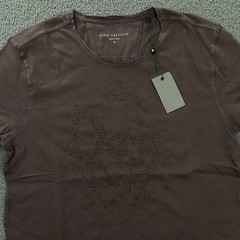 $168 John Varvatos Beaded Skull Raw Edge T-Shirt Mens Medium Oxblood Cotton Tee
