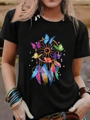 Butterfly Dreamcatcher Graphic Tee – Vibrant Mystic Nature Print T-Shirt