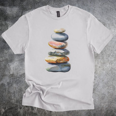 Stacked Stones Shirt Watercolor Rock Cairn Nature Artwork Tshirt Light Gray