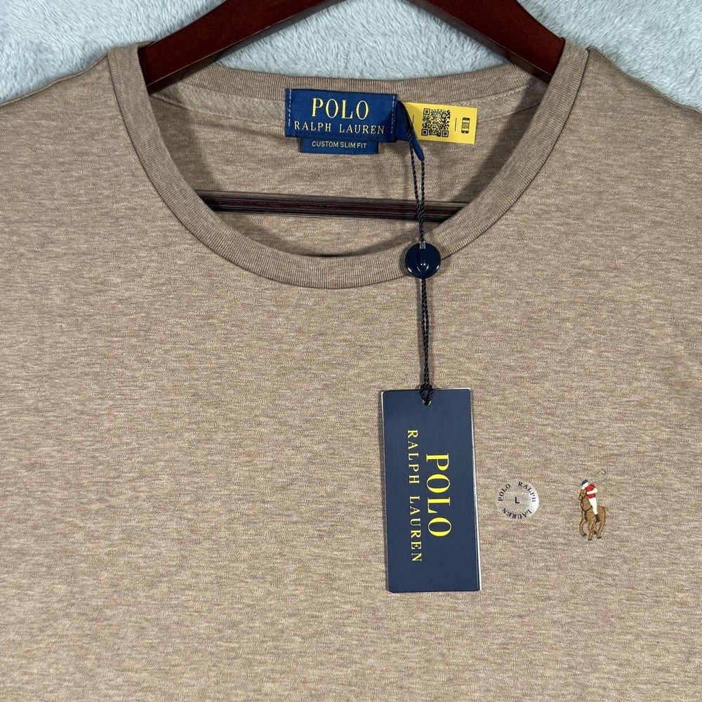 Polo Ralph Lauren Shirt Mens L Brown Custom Slim Fit Classics Pony Tee