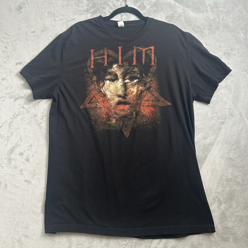 Vintage HIM Band T-Shirt Mens XL Slim Fit Heartagram Rock Emo Goth Punk RARE Y2K