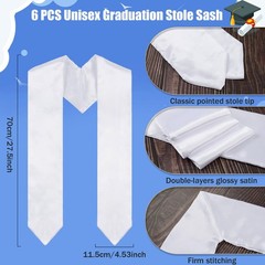 MoDooris 6 Pieces 70 Inch Graduation Stoles White 2026 Unisex Adult Graduatio…