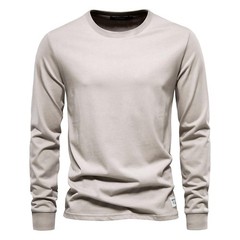 Solid Color Cotton T Shirt Men Casual O-neck Long Sleeved Mens Tshirts