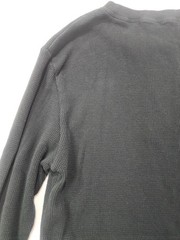 True Religion Thermal Shirt Mens M Black Horseshoe Logo Waffle Knit Henley Neck