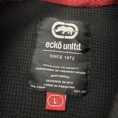 Vtg Ecko Unltd Mens Center Logo Thermal Waffle Knit Long Sleeve Shirt L Black
