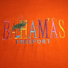 VTG Y2K Freeport Bahamas T-Shirt Lrg Orange Embroidered Sea Life USA Made Cotton