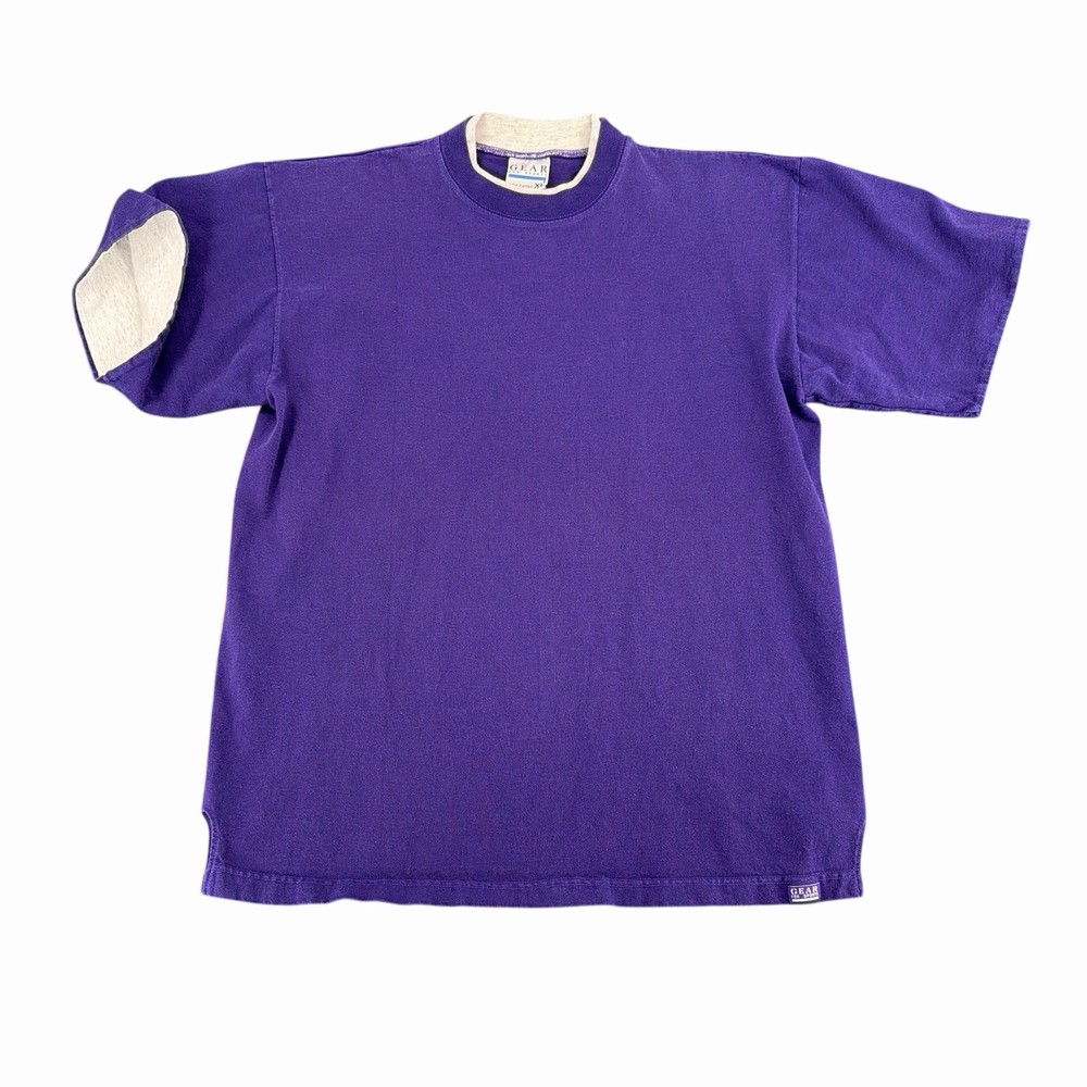 Vtg Purple Cotton T Shirt Lined Sleeves Neck Crew Mens Sz XL Made USA