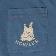 Howler Bros Shirt Mens M Blue Graphic Pocket Howling Wolf Coyote Heed the Call