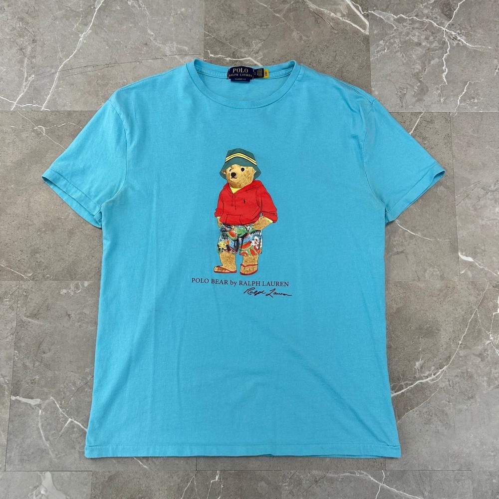 Polo Ralph Lauren Bear Graphic Tee Mens Small Short Sleeve Blue Classic Fit