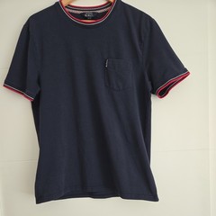 Ben Sherman Shirt Mens Large Navy Blue Pocket Tee Contrast Trim Stretch Casual