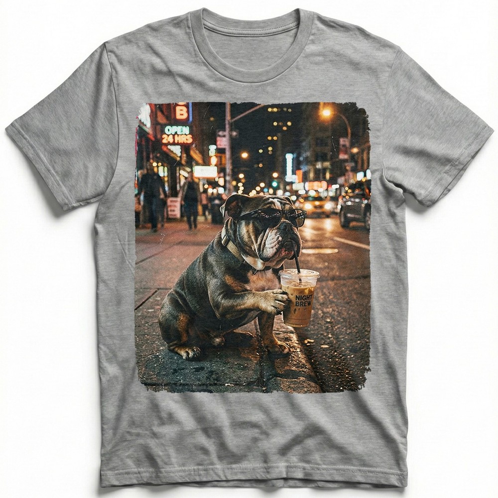 Night City Bulldog Shades Cold Brew Street Unisex T-Shirt Funny Downtown Tee