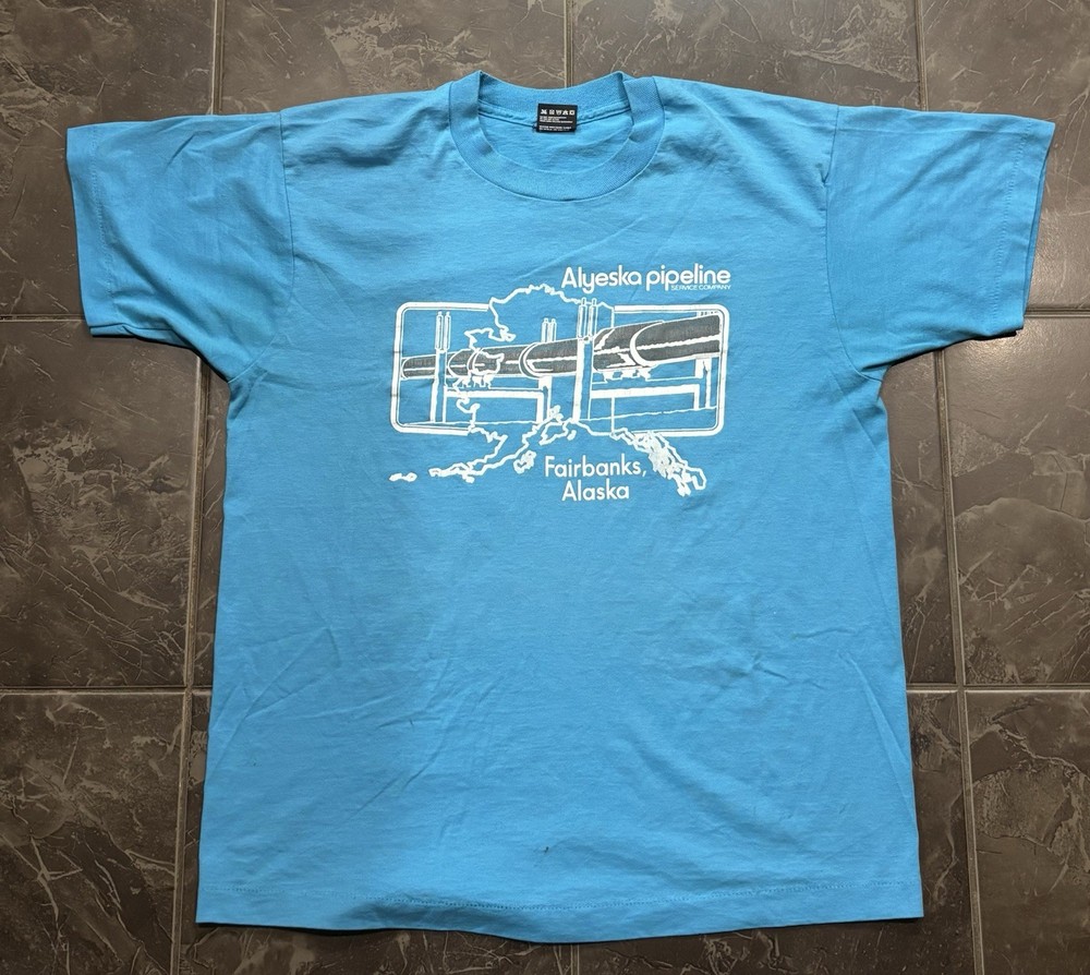 Vintage Alyeska Pipeline Service Company Fairbanks Alaska Shirt Men Size L 90s