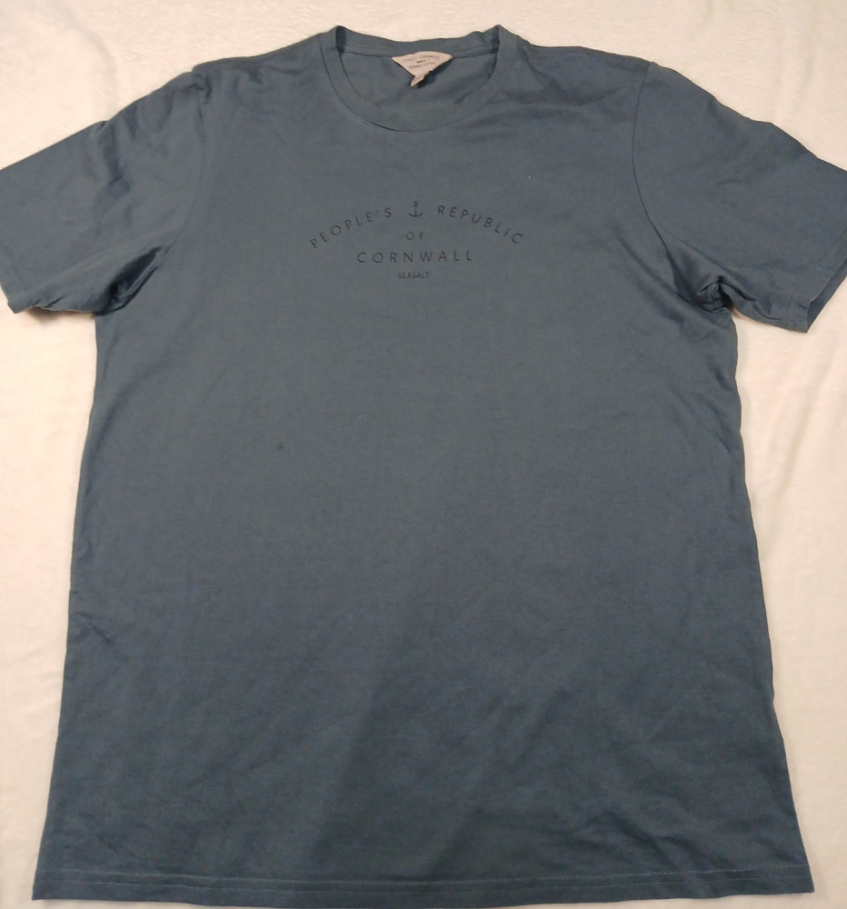Seasalt Cornwall Mens T-Shirt Medium M Teal Organic Cotton Graphic Print