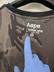 A Bathing Ape Shirt Mens L Black Ape Face Camo Panel Tee Taped Sleeve Contrast