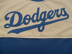 Large Vintage Dodgers 2 Tone Sewn Patches 100% Poly Waffle Knit #21 Shirt