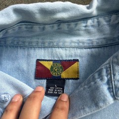 Vintage 90s Pittsburgh Theater Blue Denim Large Button Up Jean Shirt