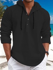 Men Classic Casual Slim Hooded Long Sleeve Top Button Lightweight Outdoor Shirts