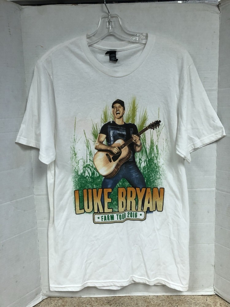 Luke Bryan 2016 Farm Tour Country Music White Concert Indiana T-Shirt Men’s M