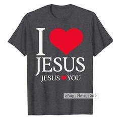 I Love Jesus Loves You Heart T-Shirt Christian Faith In Christ Religious Tee