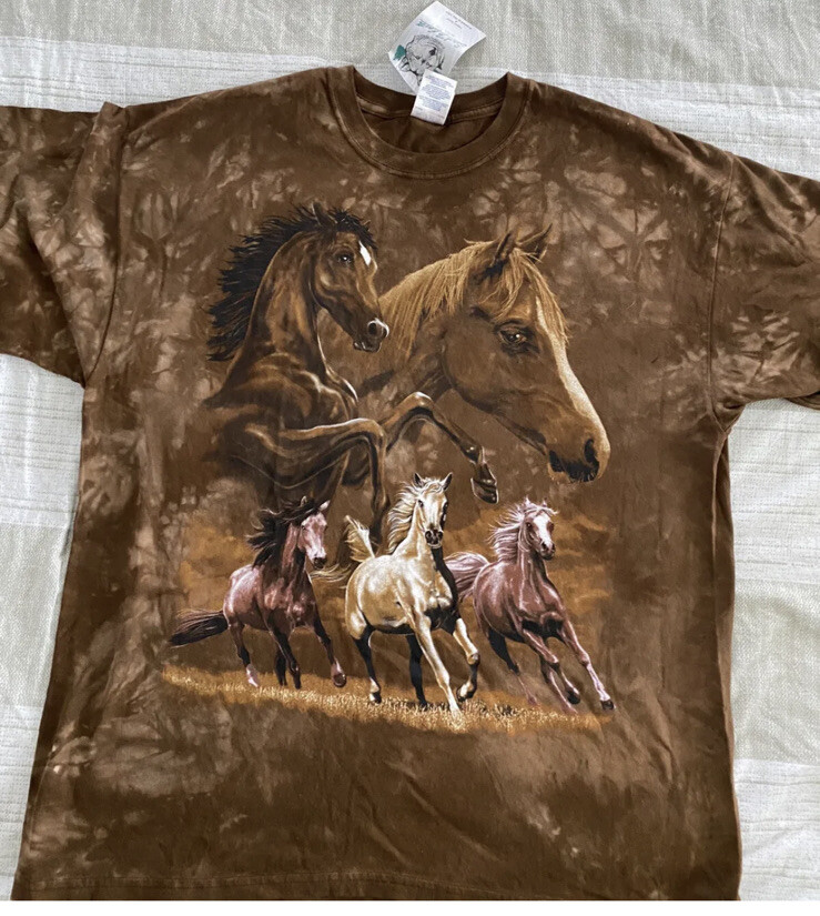 Horse Graphic T-Shirt Men’s Size XXXL Brown Running Horses Nature Western Tee