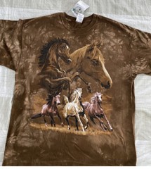 Horse Graphic T-Shirt Men’s Size XXXL Brown Running Horses Nature Western Tee