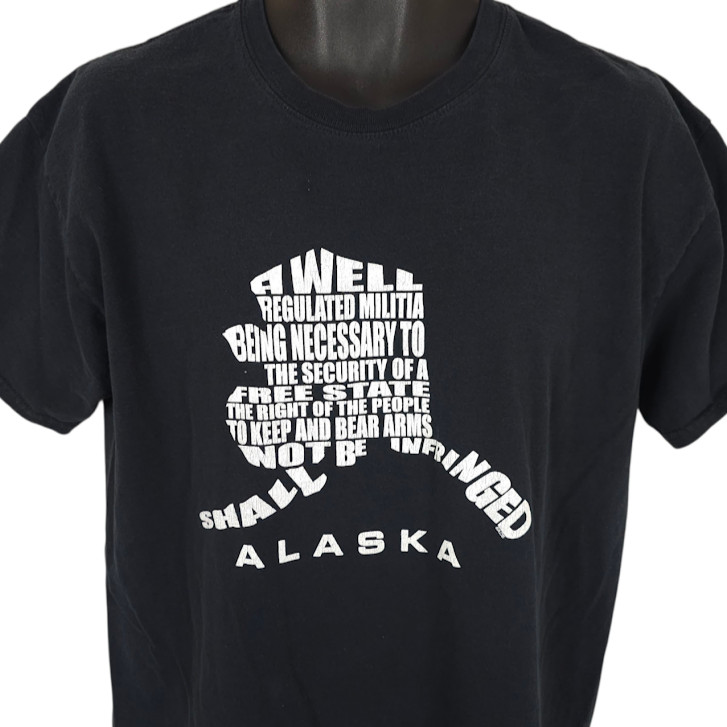 Alaska 2nd Amendment T Shirt Mens Size Large Black A Well Regulated Militia