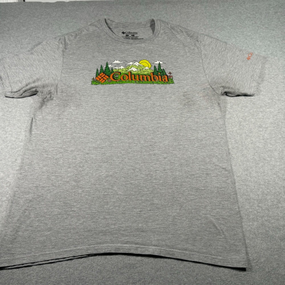 Columbia Shirt Adult Large Gray Outdoors Sun Mountains Trees Sports Hiking Mens