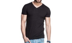 Gemrock Men 100% Cotton V Neck T Shirt Solid Black Short Sleeve Casual Tee Lot