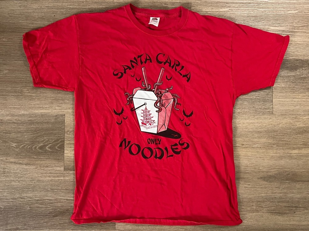 THE LOST BOYS Santa Carla “Only Noodles” T-shirt Chinese Food Take out size L