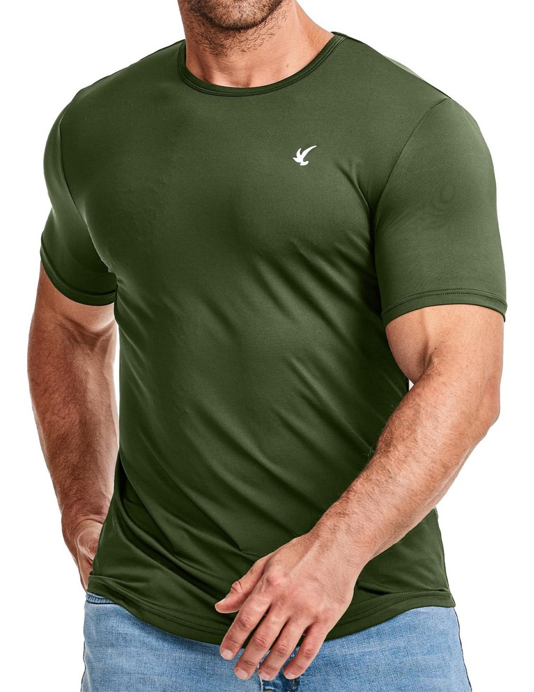 Mens Summer Short Sleeve T-Shirt Muscle Slim Fitted Henley Shirt Crewneck Lon…
