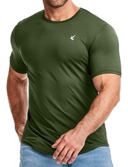 Mens Summer Short Sleeve T-Shirt Muscle Slim Fitted Henley Shirt Crewneck Lon…