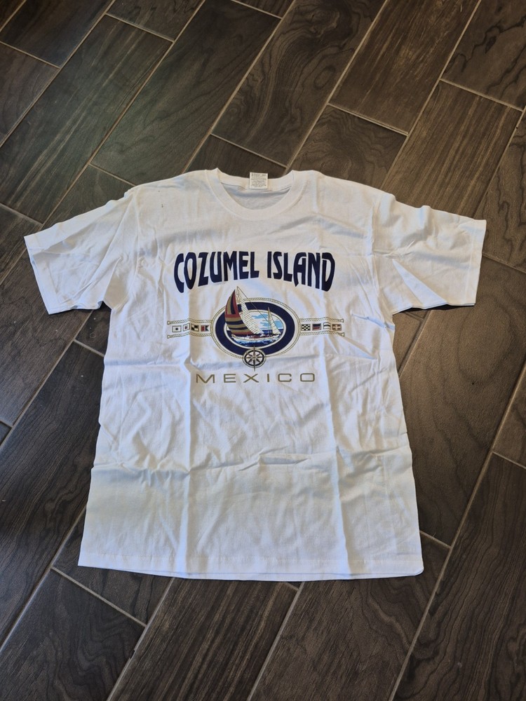 New Unisex Cozumel Island Mexico Size Large White Tshirt Sailboat