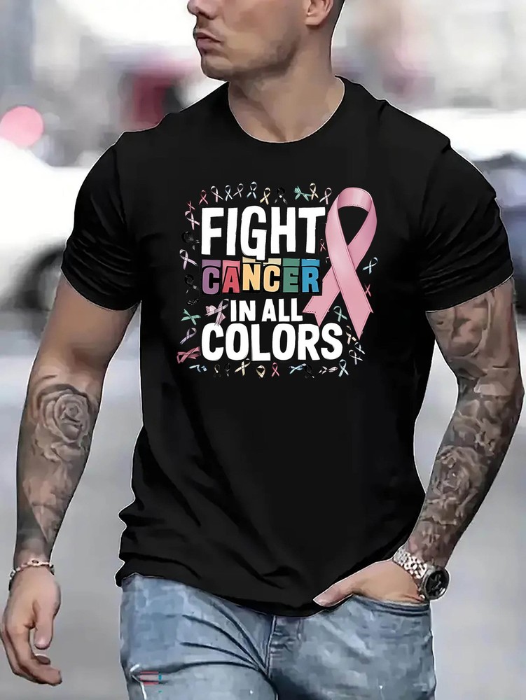 Creative Design with Colorful Letter Patterns,Men’S Trendy Round-Neck Short-S