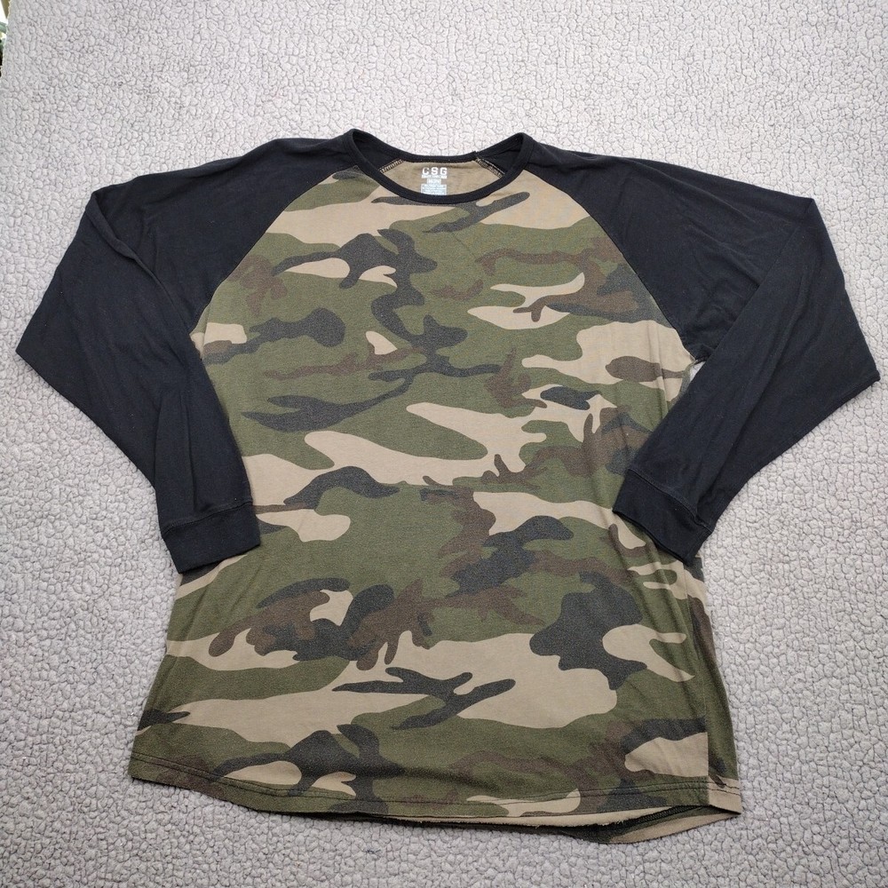 CSG Shirt Mens XXL Black Army Green Camo Raglan Tee