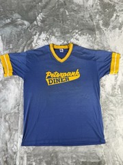 Vintage Russel Peterpank Diner T Shirt V Neck Striped Collar Blue And Yellow