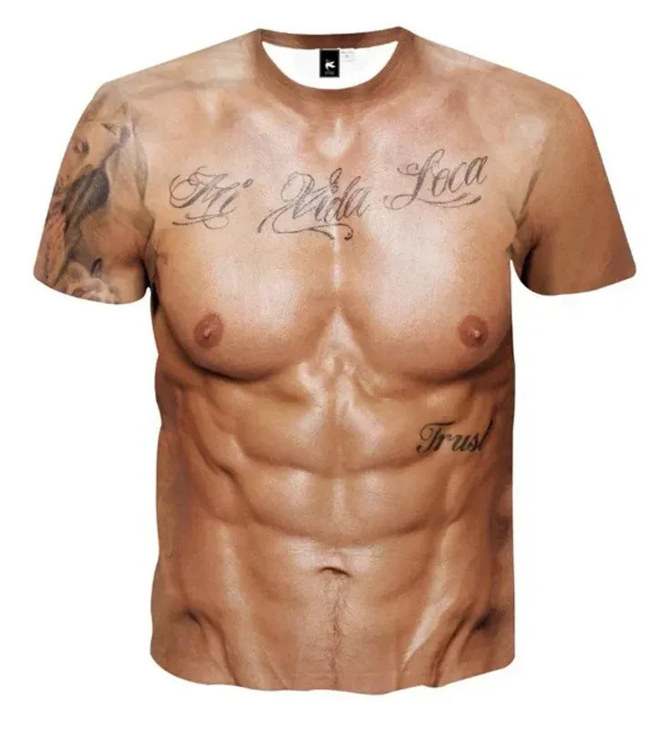 Men’s 3D Muscle Tattoo Print Short Sleeve T-Shirt