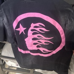 Hellstar Men’s L Black/Pink Logo Graphic Print Crew Neck Cotton Knit T-Shirt