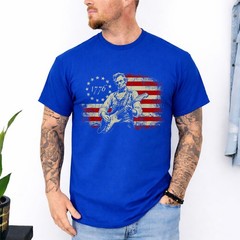 Abraham Lincoln Playing Electric Guitar Rocker American Flag T-Shirt