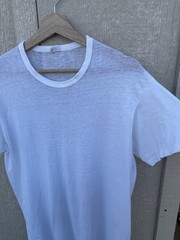 Vintage 50s 60s White Cotton Tee Shirt Large Single Stitch Distressed Frayed