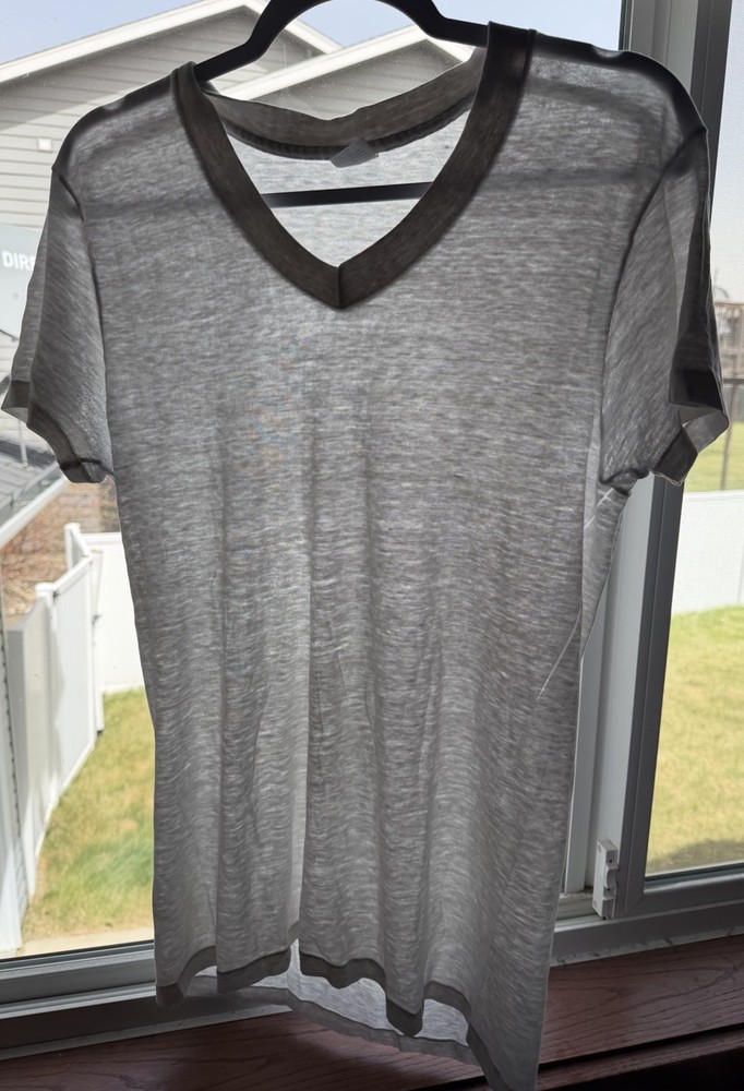 Vtg JC Penney Paper Thin T-Shirt Burnout Work WIP Distressed V Neck 70s 80s M/L