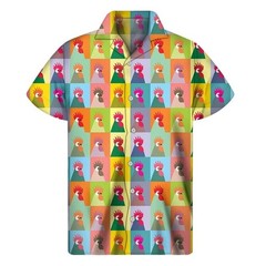 Mens Button Down Shirts Chicken Cockerel Printed Hawaiian Top Summer Gift Shirt